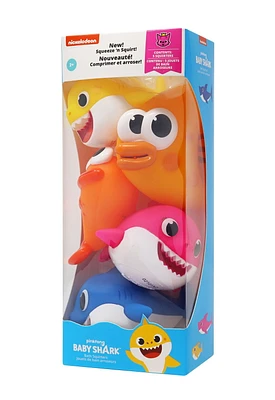 Baby Shark Bath Squirters, 5 Baby Shark bath squirter toys.