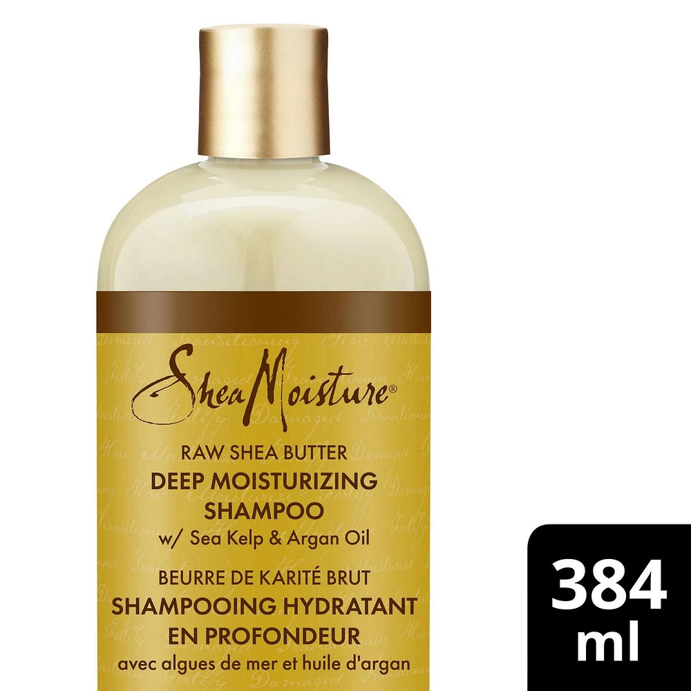 Shampooing hydratant en profondeur sans sulfates SheaMoisture Beurre de karité brut pour cheveux secs et endommagés avec algues de mer et huile d'argan 384 ml