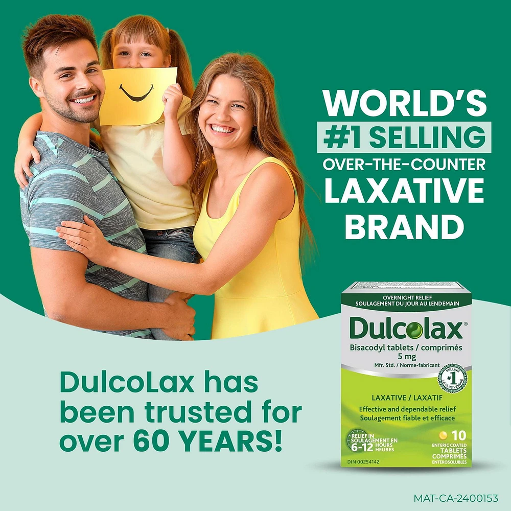 DulcoLax Comprimés 5 mg bisacodyl, laxatif stimulant pour soulager la constipation occasionnelle, laxatif et soulagement de la constipation pour les adultes, les enfants de 6 ans et plus et les femmes allaitantes, 10 comprimés 10 comprimés