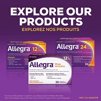 Allegra Urticaire, 12 heures de soulagement des démangeaisons dues à l'urticaire, sans somnolence, 60 mg de chlorhydrate de fexofénadine antihistaminique, adultes et enfants, 12 ans et plus, 36 comprimés 36 comprimés