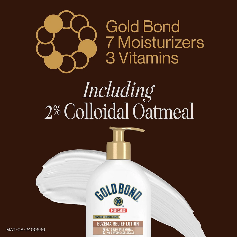 Gold Bond Medicated Eczema Relief Lotion, 396ml Pump Bottle, Hydrating and Moisturizing Body Lotion With 2% Colloidal Oatmeal to Combat Rashes and Help Relieve Minor Skin Irritation and Itching, 396 mL