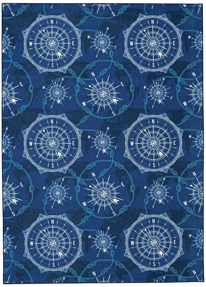 Simon 5' x 7' Washable Area Rug, Blue and Ivory