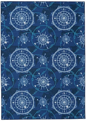 Simon 5' x 7' Washable Area Rug, Blue and Ivory