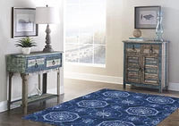 Simon 5' x 7' Washable Area Rug, Blue and Ivory