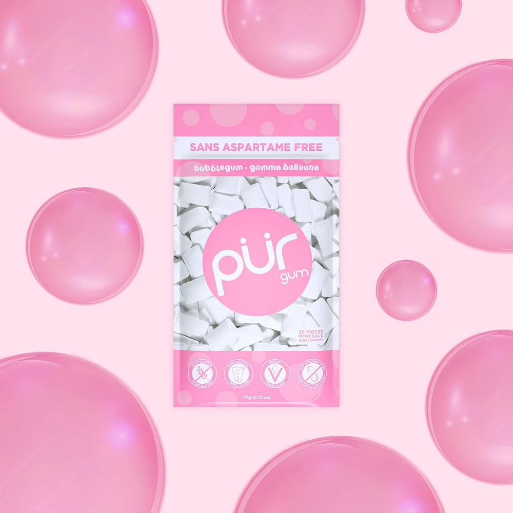 PUR Gum, Aspartame Free, Sugar Free & 100% Xylitol, Bubblegum Chewing Gum, 55 Pieces, Pack of 1