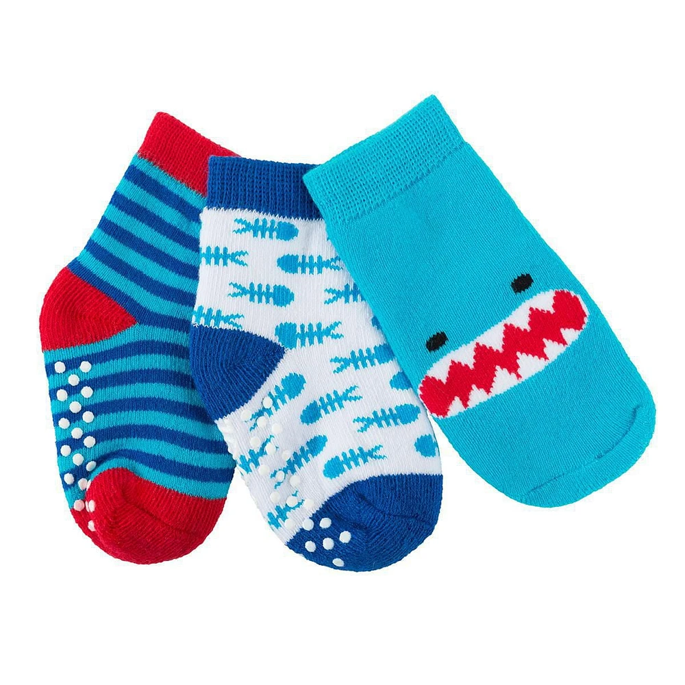 ZOOCCHINI - Baby, Toddler 3 Piece Comfort Terry Socks Set - Coordinated Animal Character Print, Patterned Socks - 3 Pairs