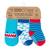 ZOOCCHINI - Baby, Toddler 3 Piece Comfort Terry Socks Set - Coordinated Animal Character Print, Patterned Socks - 3 Pairs