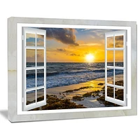 Design Art Open Window to Bright Yellow Sunset Modern Seascape Canvas Artwork Print