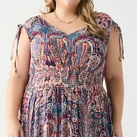 DV Robe longue florale sans manches avec col en V et ourlet à volants en gradins