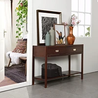 Homylin 44.3 Inch Entry Console Table with Drawers & Bottom Open Shelf, Cherry Finish Sofa Couch Table for Entryway Hallway Living Room (Dark Brown)