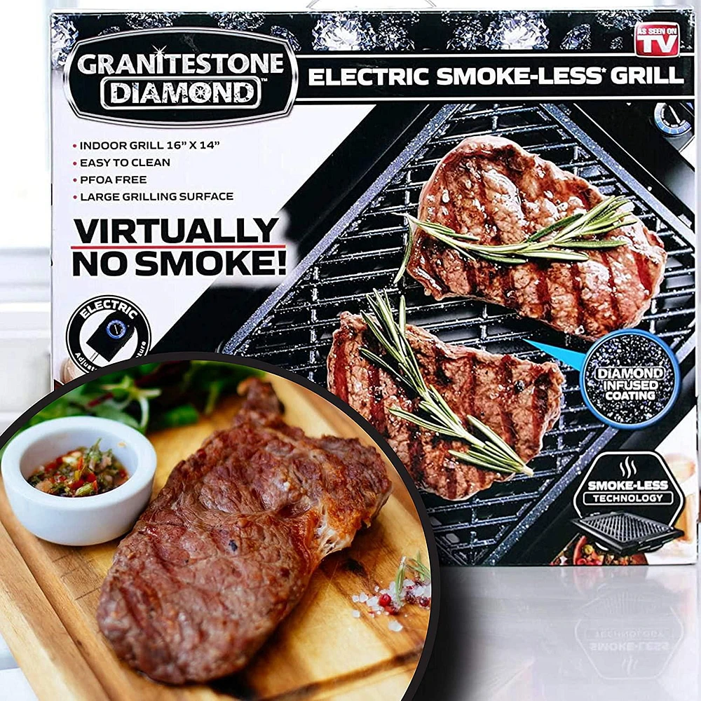 GraniteStone Diamond Indoor Electric Smoke-Less Grill  Black 16 x 14"