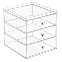 Mainstays Luci Cosmetic Organizer for Vanity Cabinet to Hold Makeup, Beauty Products - 3 Drawer, Clear, three drawer organizer