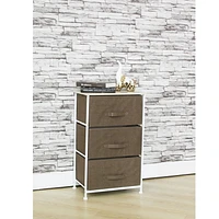 3 Drawer Fabric Dresser Rolling Storage Cart with Wood Top, Brown