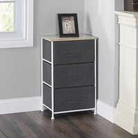 3 Drawer Fabric Dresser Rolling Storage Cart with Wood Top, Grey