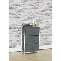 3 Drawer Fabric Dresser Rolling Storage Cart with Wood Top, Grey