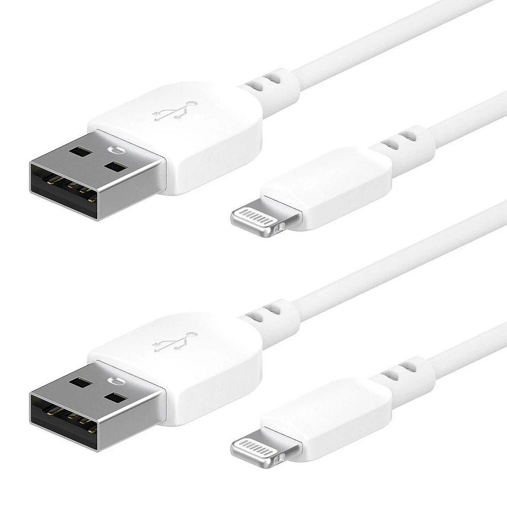 onn. 2-Pack 6 ft./1.8 m Lightning to USB-A Cable, Made for Apple, Transfer while Charging