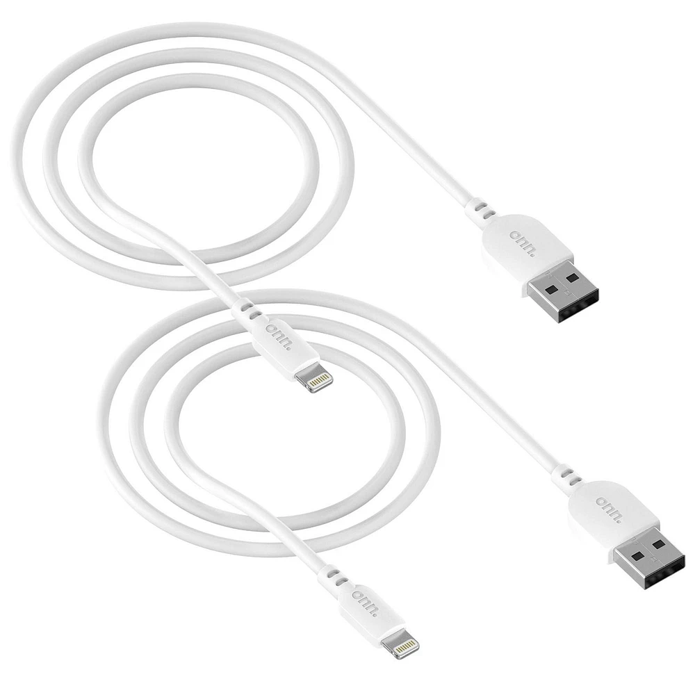 onn. 2-Pack 6 ft./1.8 m Lightning to USB-A Cable, Made for Apple, Transfer while Charging