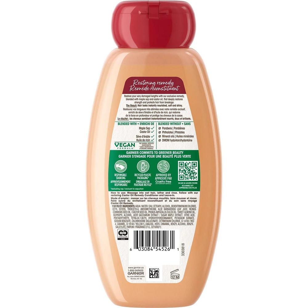 Garnier Whole Blends Shampooing Remède Huile de Ricin, 370 mL Shampooing pour cheveux fragiles et amincissants.
