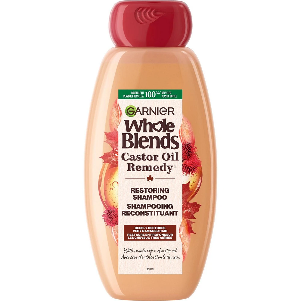 Garnier Whole Blends Castor Oil Castor Oil Remedy Shampoo, 650 mL, Restoring Shampoo for weak, thinning hair