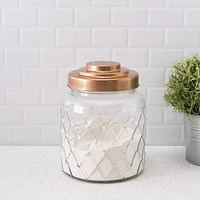 Small 2.6 Lt Textured Glass Jar with Gleaming Air-Tight Copper Top