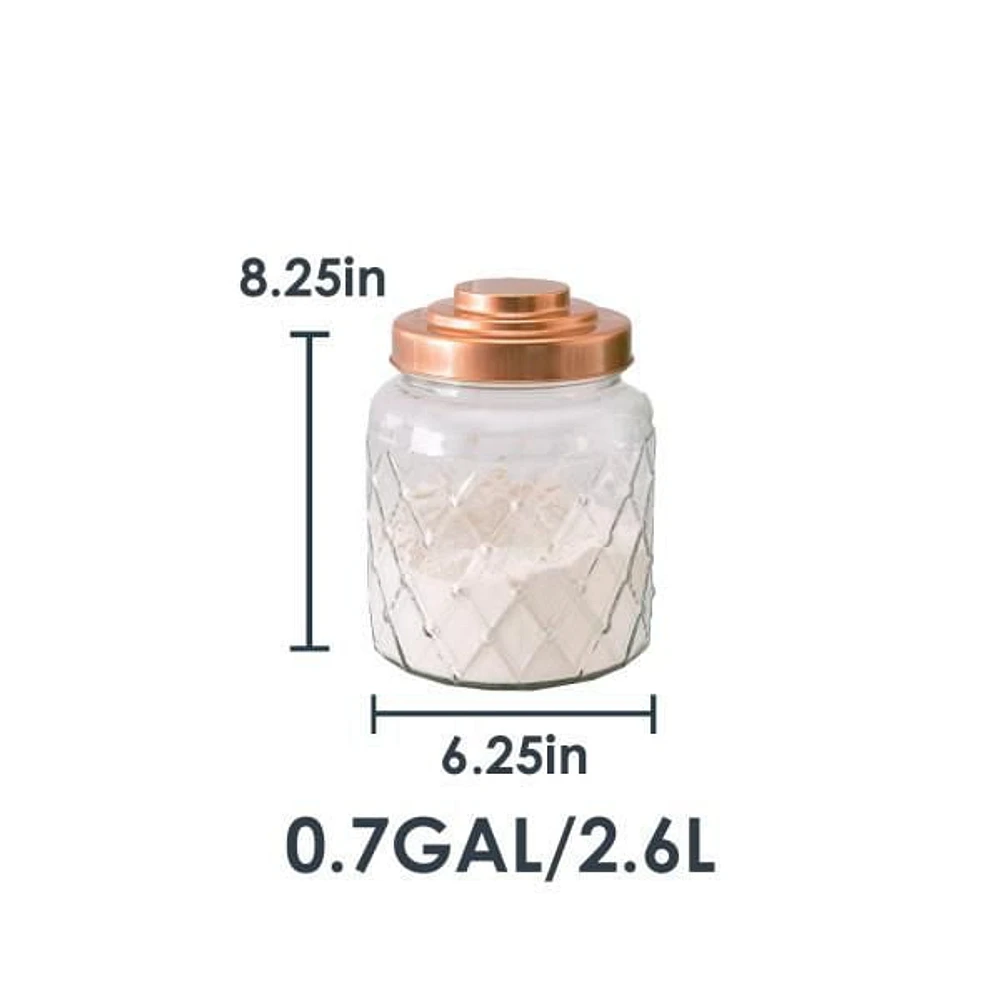 Small 2.6 Lt Textured Glass Jar with Gleaming Air-Tight Copper Top