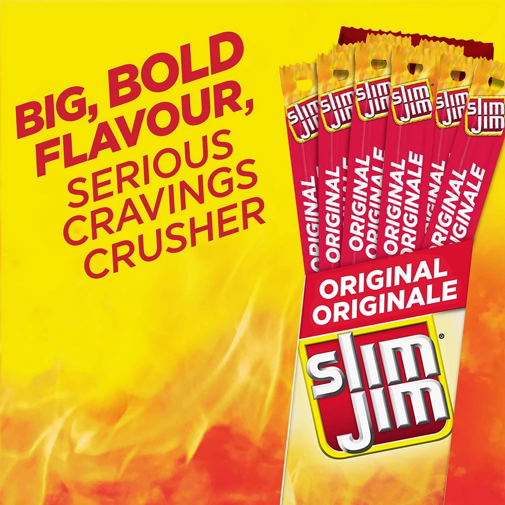 Slim Jim Originale, 27.5g/1 compte bâtonnets de viande protéiné originale Slim Jim avec sans saveurs artificiels