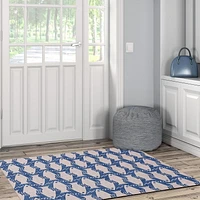 Seabourne 3' x 5' Washable Accent Rug, Ivory and Blue