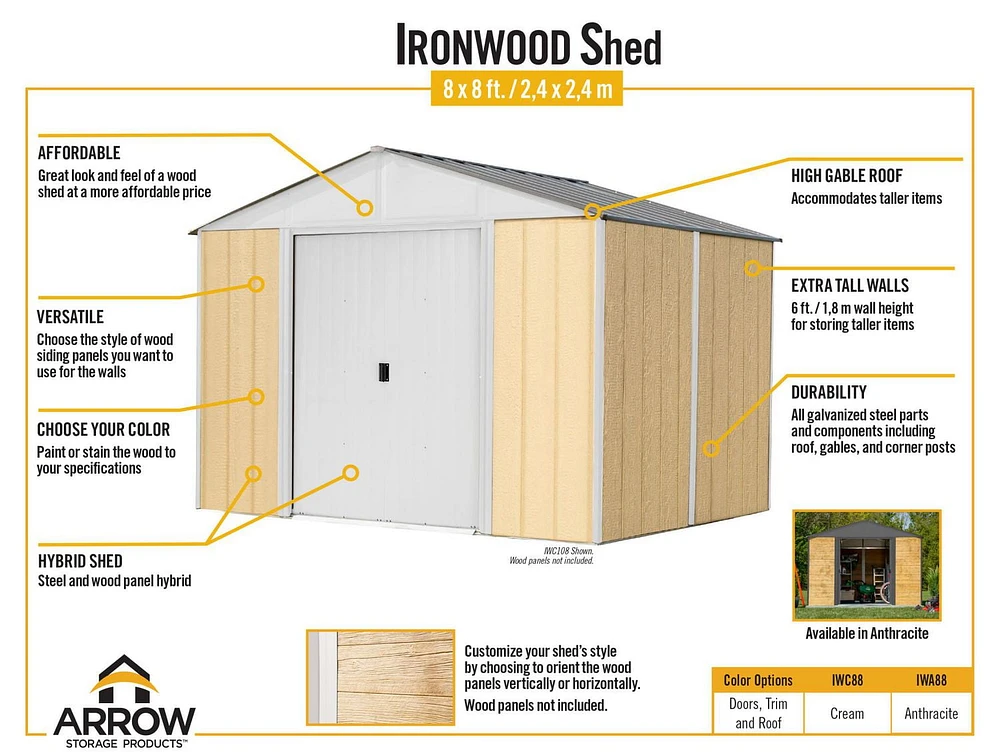 Ironwood Steel Hybrid Shed Kit 8 x 8 ft. Galvanized Anthracite