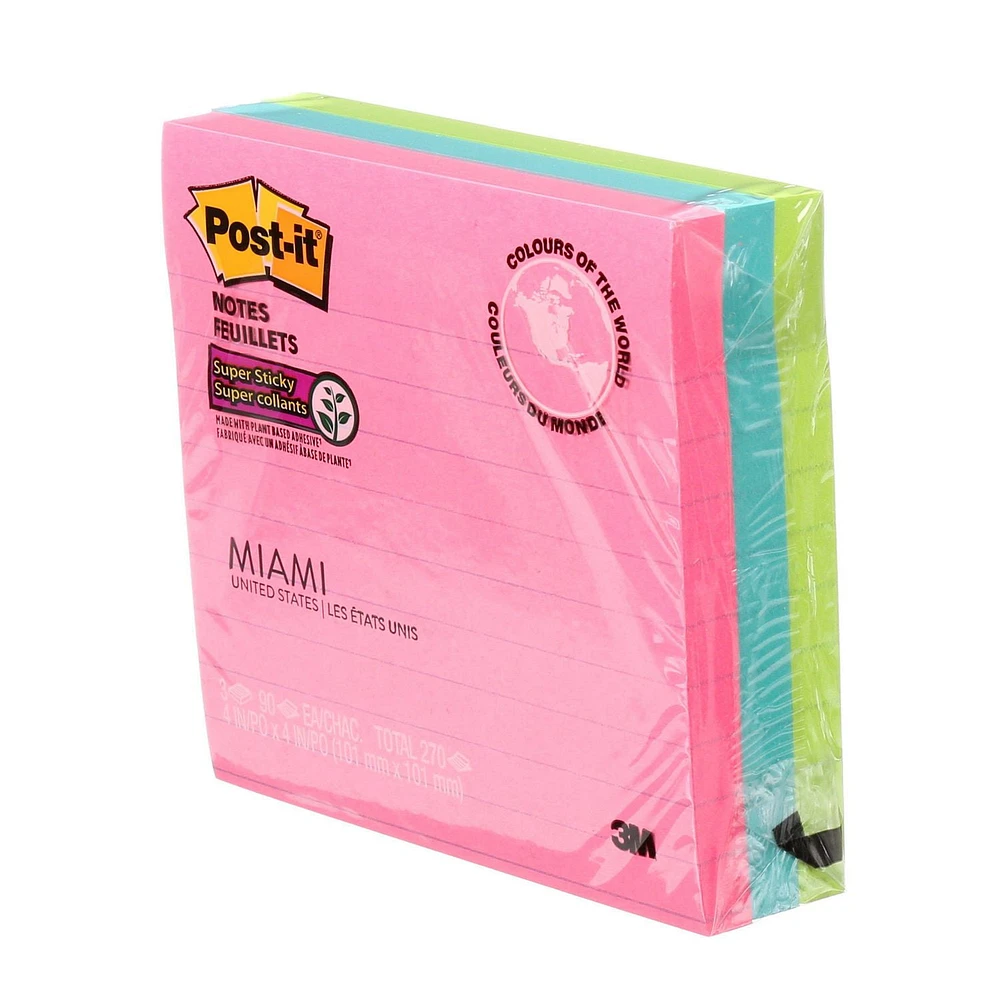 Post-it® Super Sticky Notes WM675-3SSMIA-C, Miami Collection, Post-it® Super Sticky Note, MC