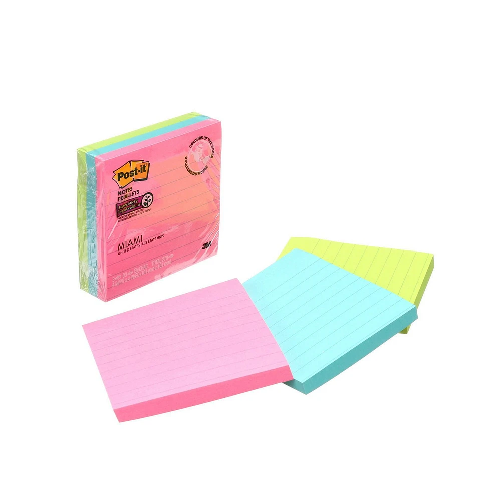 Post-it® Super Sticky Notes WM675-3SSMIA-C, Miami Collection, Post-it® Super Sticky Note, MC