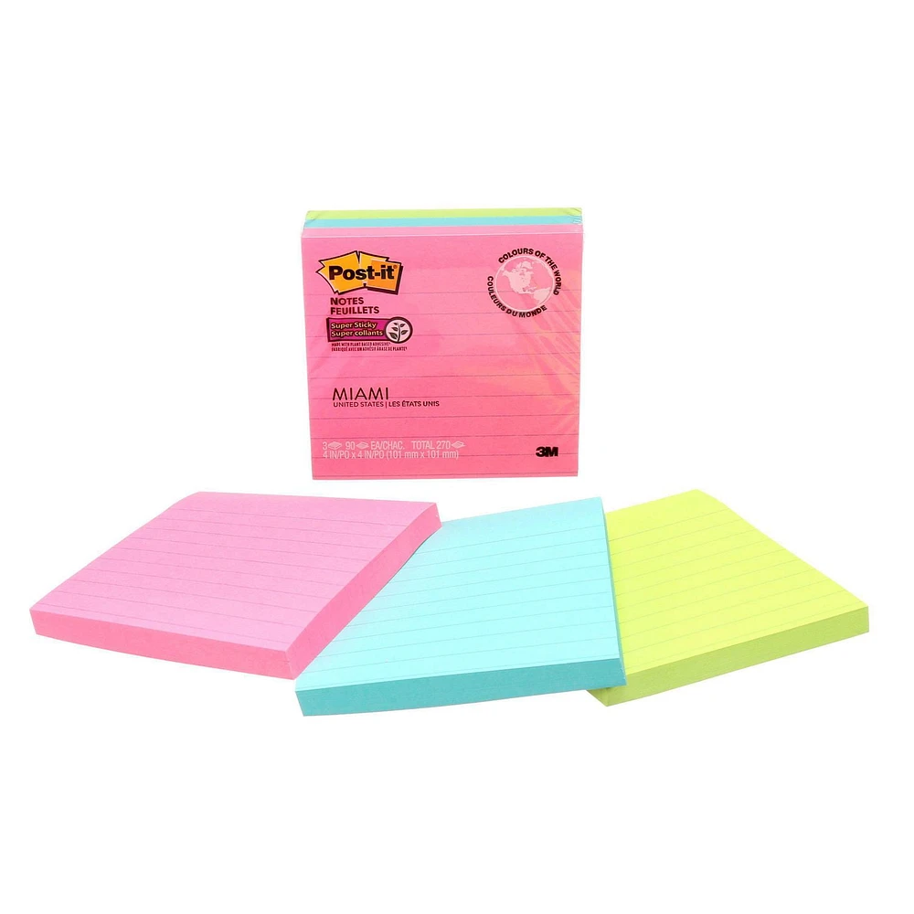 Post-it® Super Sticky Notes WM675-3SSMIA-C, Miami Collection, Post-it® Super Sticky Note, MC