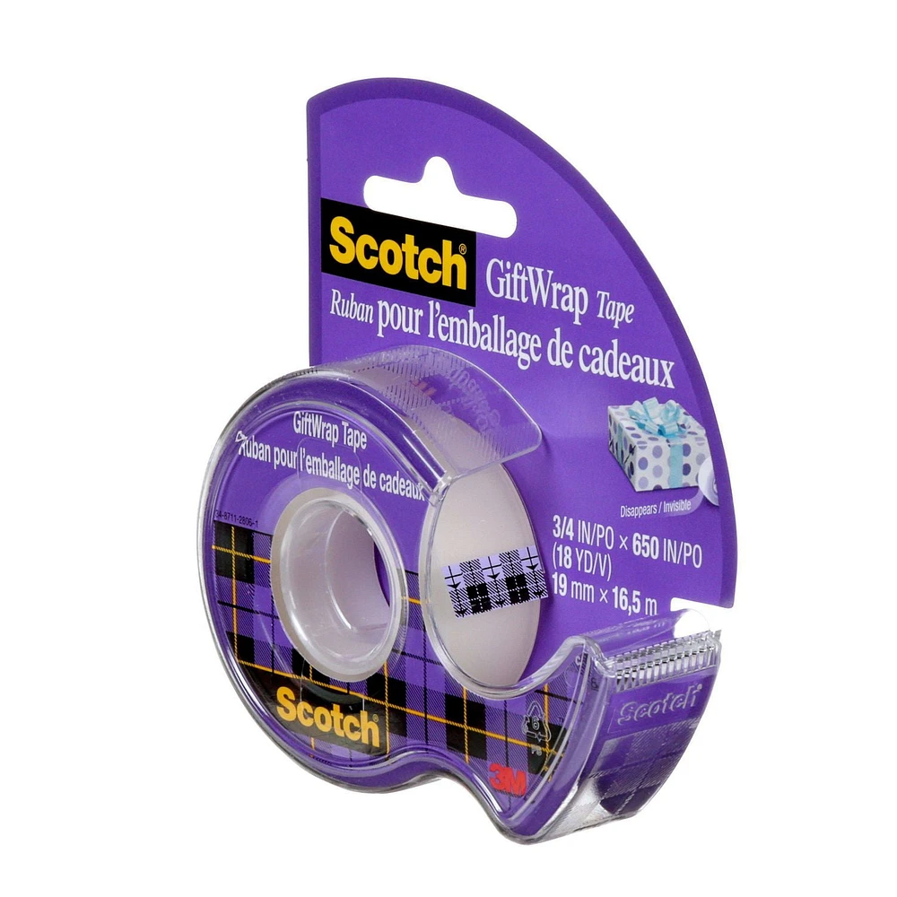 Scotch® GiftWrap Tape, 15-C, 3/4 in x 18 yd (19 mm x 16.5 m), 1 Roll Per Pack