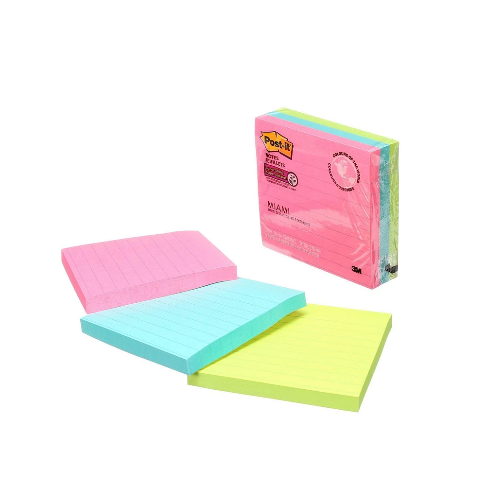 Post-it® Super Sticky Notes WM675-3SSMIA-C, Miami Collection, Post-it® Super Sticky Note, MC