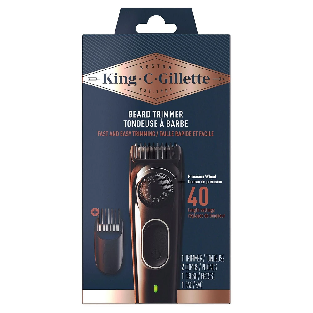 Tondeuse à barbe King C. Gillette avec cadran de précision avec 40 ajustements de longueur de barbe adaptés à tous les styles de barbe 1CT