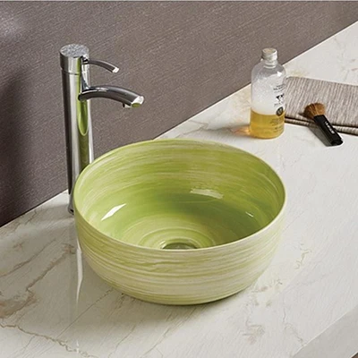 American Imaginations 14.09-in. W Above Counter Olive Swirl Bathroom Vessel Sink For Deck Mount Deck Mount Drilling AI-27841