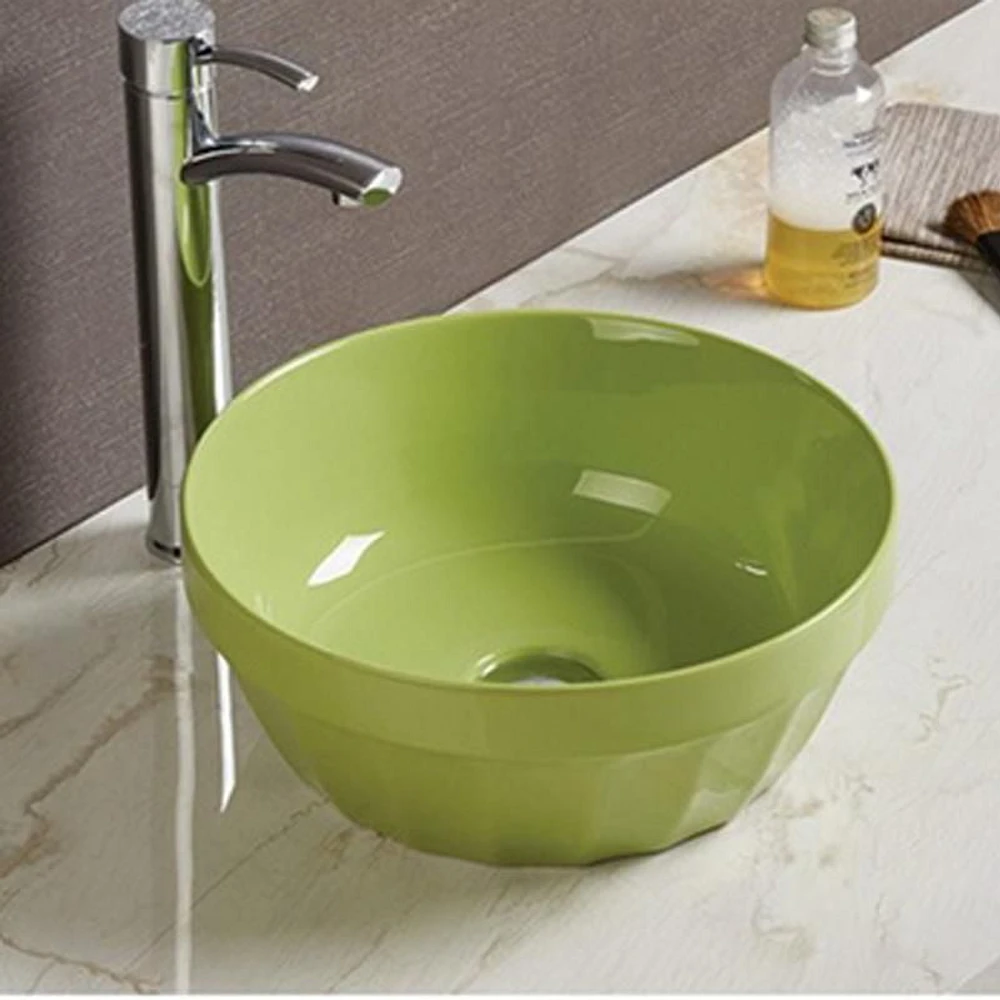 American Imaginations 14.09-in. W Above Counter Olive Bathroom Vessel Sink For Deck Mount Deck Mount Drilling AI-27874