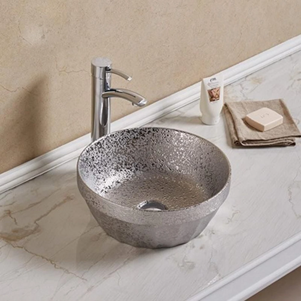 American Imaginations 14.09-in. W Above Counter Silver Bathroom Vessel Sink For Deck Mount Deck Mount Drilling AI-27875