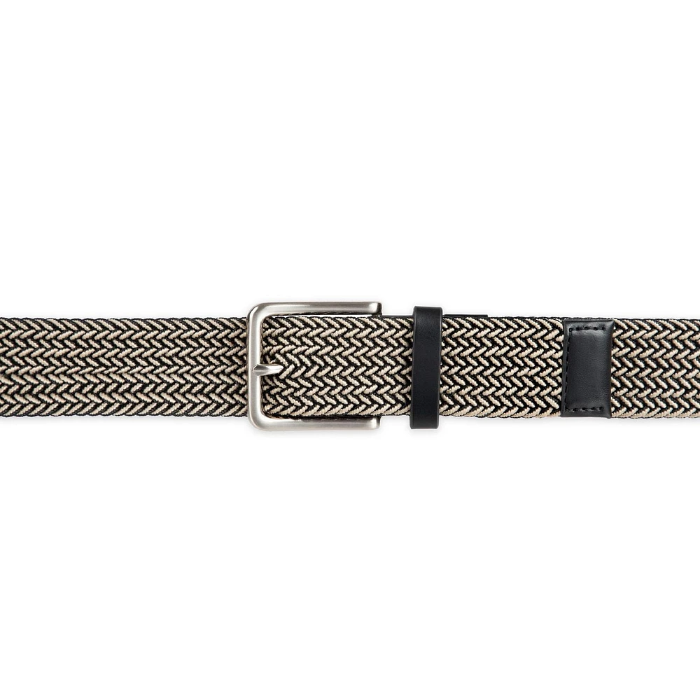 Ceinture tressée Tailored Flex de Haggar pour hommes en tissu élastique avec garniture similicuir 35mm