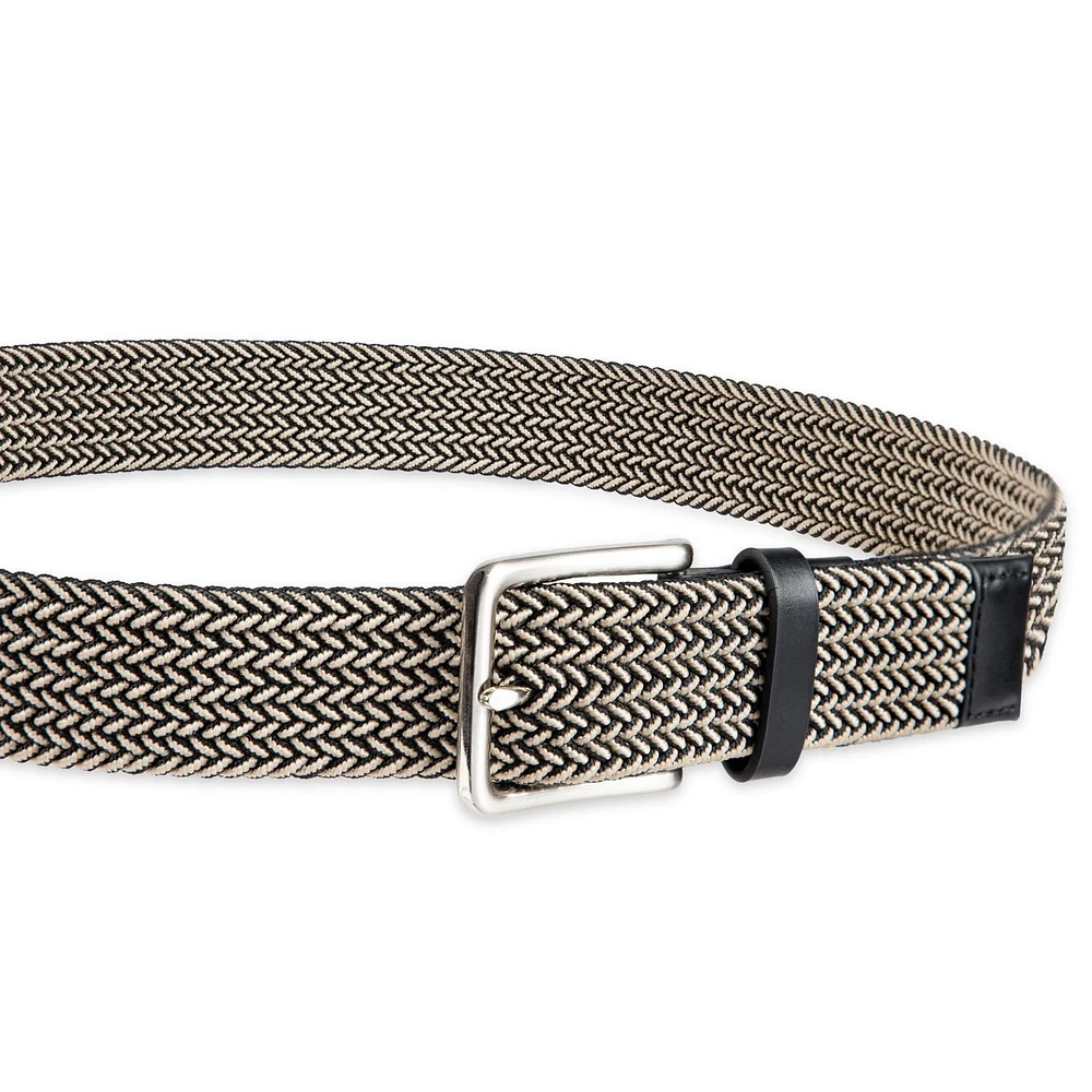 Ceinture tressée Tailored Flex de Haggar pour hommes en tissu élastique avec garniture similicuir 35mm