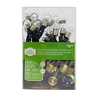 Holiday Time 20-Count Battery-Operated Iridescent Color-Changing LED G15 Globe Christmas Lights, with Timer, 6.3'