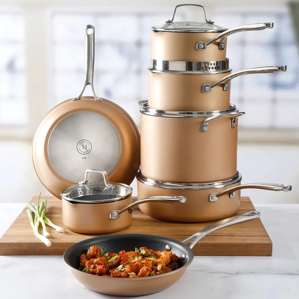 Martha Stewart 12 Piece Cookware Set with Non Stick Interior & Stainless Steel Induction Base