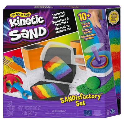 Kinetic Sand, Sandisfactory Set with 2lbs of Colored and Black Kinetic Sand, Includes Over 10 Tools, Made with Natural Sand, Play Sand Sensory Toys for Kids Aged 3 and Up, Kinetic Sand