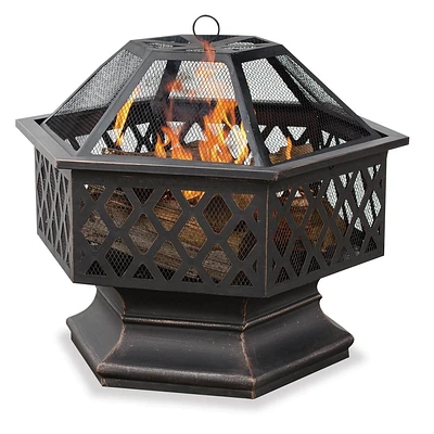 Endless Summer Oil Rub Bronze Hex Firebowl with Lattice Design