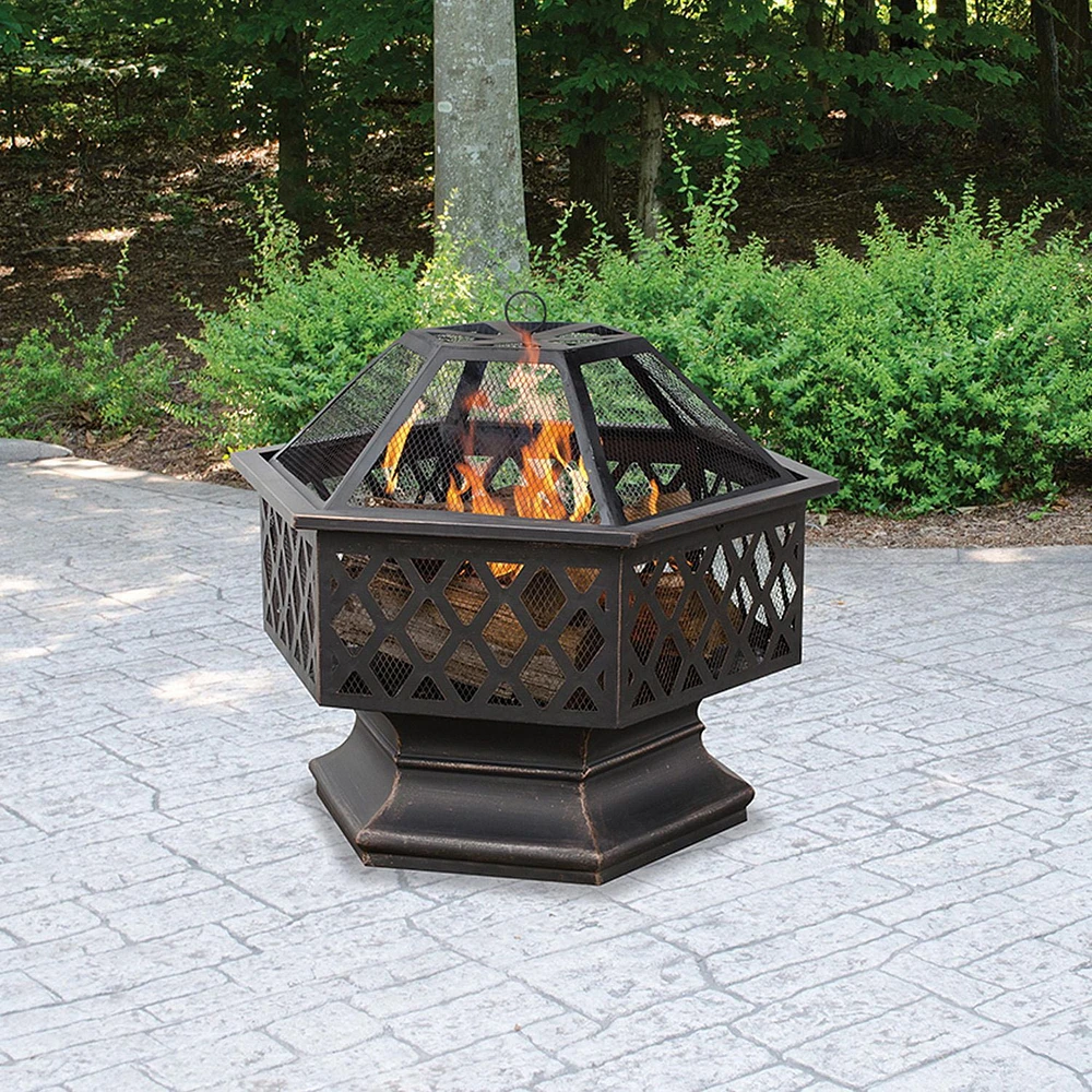 Endless Summer Oil Rub Bronze Hex Firebowl with Lattice Design