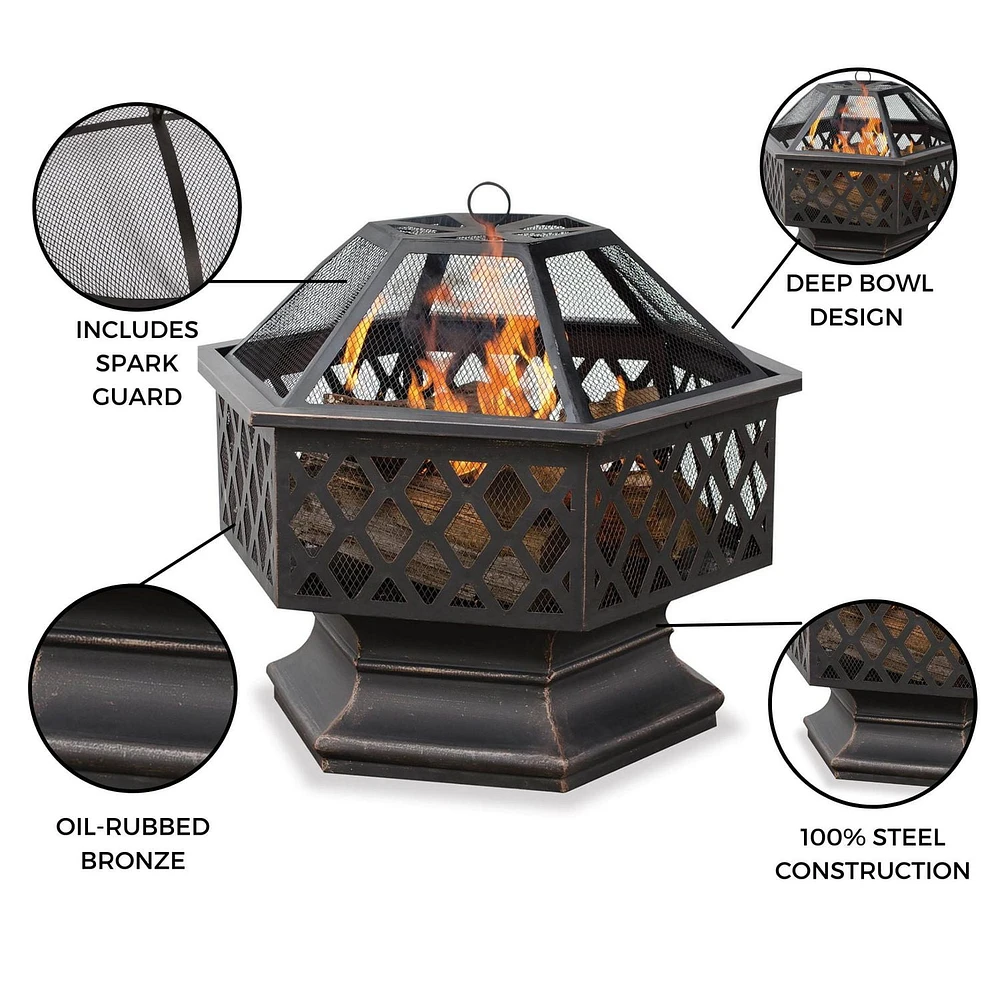 Endless Summer Oil Rub Bronze Hex Firebowl with Lattice Design