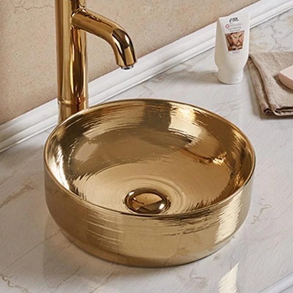 American Imaginations 13.89-in. W Above Counter Gold Bathroom Vessel Sink For Deck Mount Deck Mount Drilling AI-27929