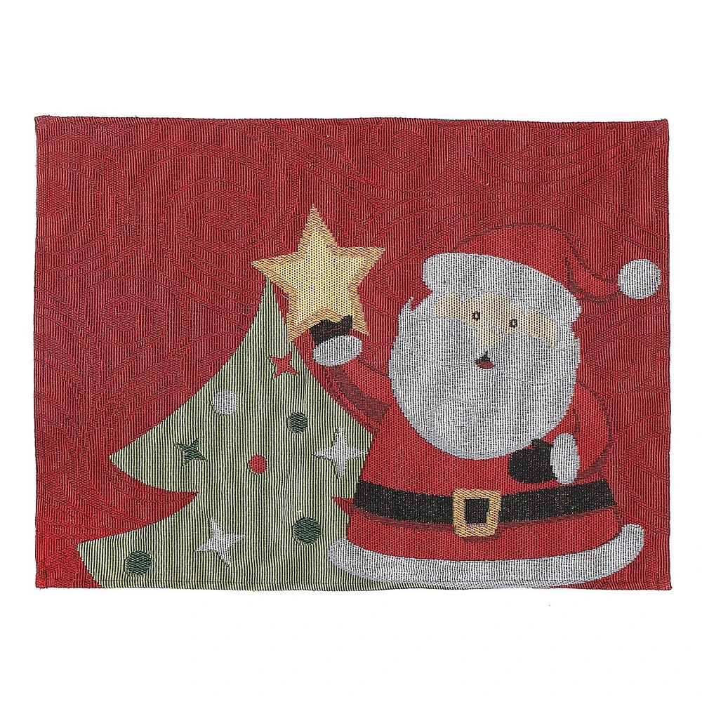 Tapestry Unbacked Placemat (Santa Putting Star On Tree) - Set of 12