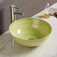 American Imaginations 14.09-in. W Above Counter Olive Swirl Bathroom Vessel Sink For Wall Mount Wall Mount Drilling AI