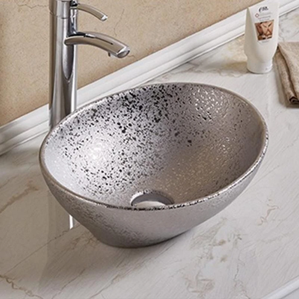 American Imaginations -in. W Above Counter Silver Bathroom Vessel Sink For Wall Mount Wall Mount Drilling AI