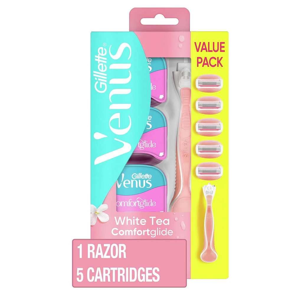 Gillette Venus Comfortglide White Tea Women's Razor - 1 Handle + 5 Refill, 0MX